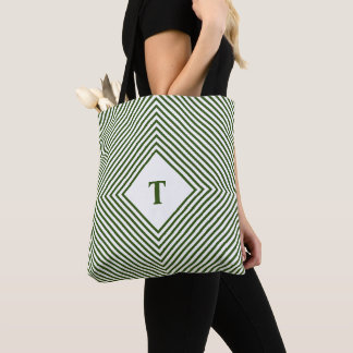 Gröna strålande romber med centralt monogram tygkasse