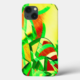 Gröna strålar över röd bild med droppe