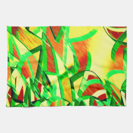 Gröna strålar över röd bild med droppe kökshandduk