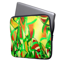 Gröna strålar över röd bild med droppe laptop fodral