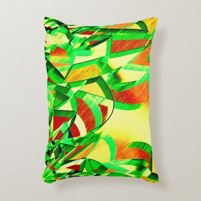 Gröna strålar över röd bild med droppe prydnadskudde (Framsidan(Vertikal))