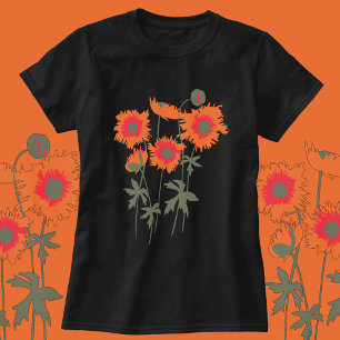 Gröna Stylized grafiska trasiga vallmor som är T Shirt
