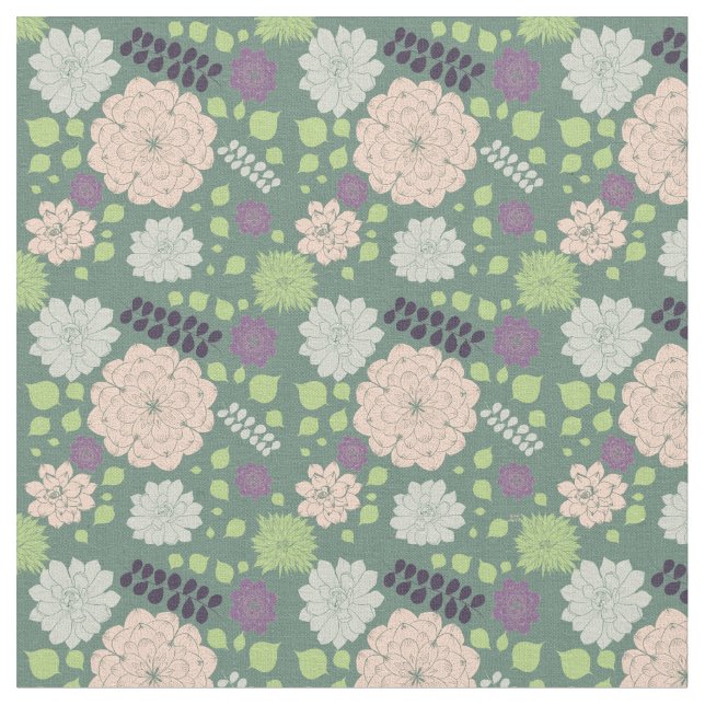 Gröna Sukkulenter Blommönster Tyg (Närbild)