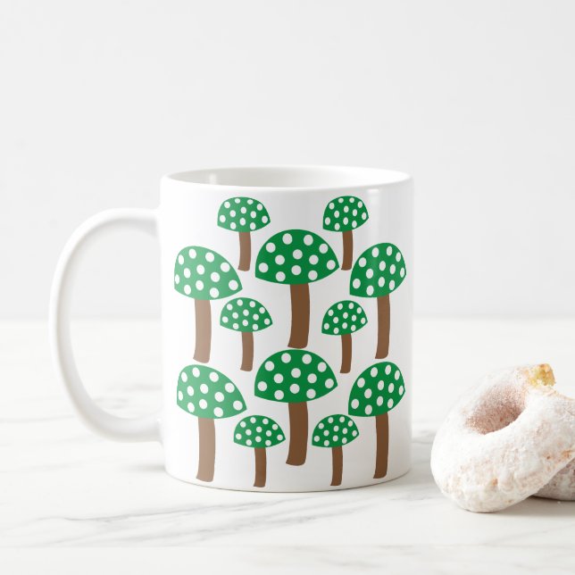 Gröna Svampar Mönster Kaffemugg (Med munk)
