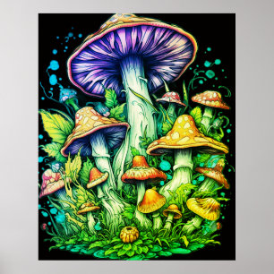 Gröna svampar på svart bakgrund på en vägg poster