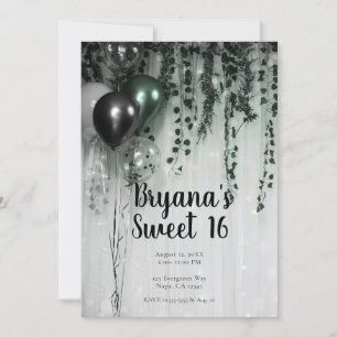 Gröna Svarta Ballonger Ivy Djungelfest Sweet 16 Inbjudningar