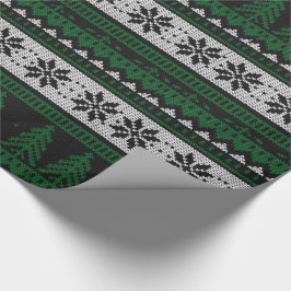 Gröna svartvita träd och snöflingor presentpapper