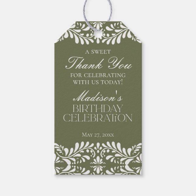 Gröna Talavera-kakel Fiesta Födelsedagsfirande Par Presentetikett (Framsidan)