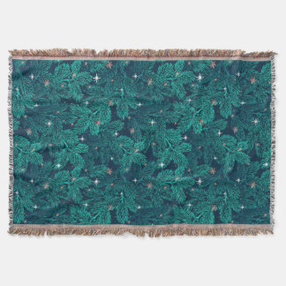 Gröna tallgrenar med vita snöflingor filt