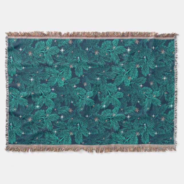 Gröna tallgrenar med vita snöflingor filt (Framsidan)