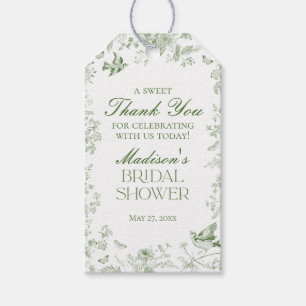 Gröna Toile De Jouy Blommiga Bröllopspresenter Presentetikett
