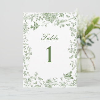 Gröna Toile De Jouy Bröllops Bordnummer