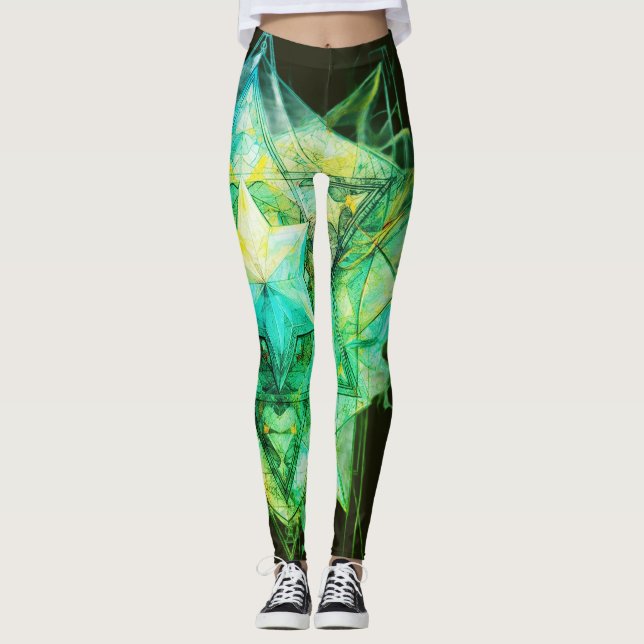Gröna Tonade Abstrakt Färg på Anpassad Modern Leggings (Framsida)