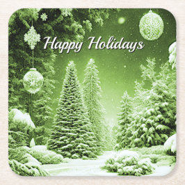 Gröna Träd Julgranskulor Julfirande Underlägg Papper Kvadrat