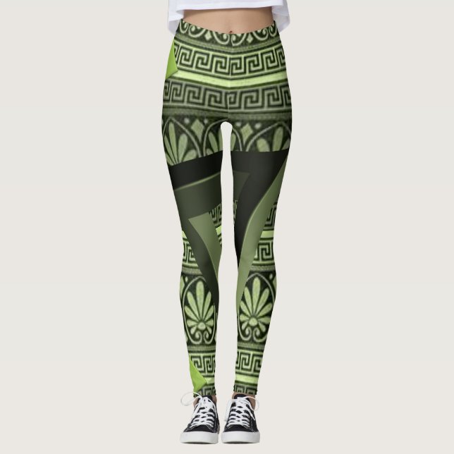 gröna trekantiga svarta damleggings leggings (Framsida)