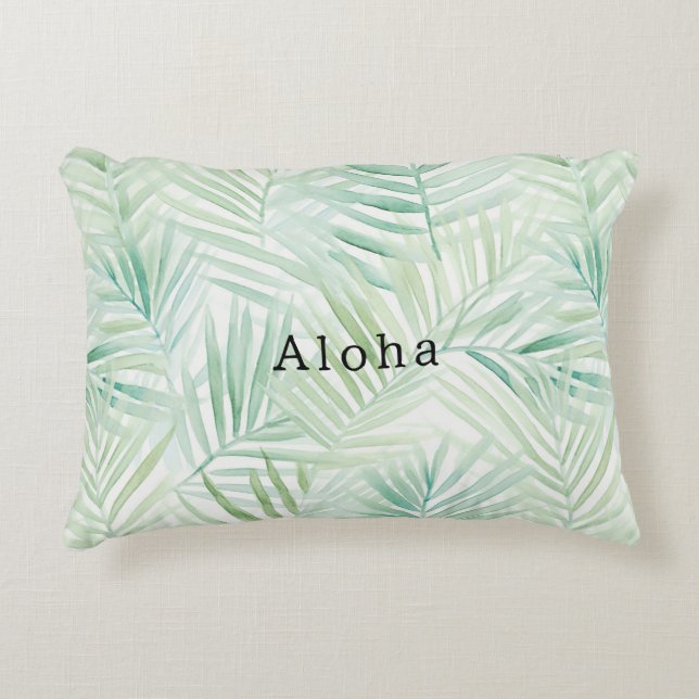 Gröna Tropiska Blad Aloha Prydnadskudde (Framsidan)
