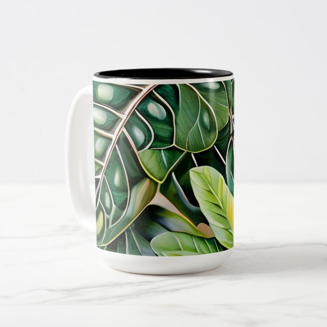 Gröna Tropiska Blad Husvärmegåva Två-Tonad Mugg (Framsida vänster)