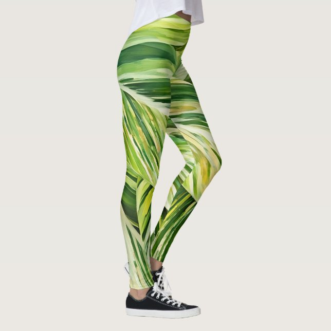 Gröna tropiska blad konst Leggings (Höger)