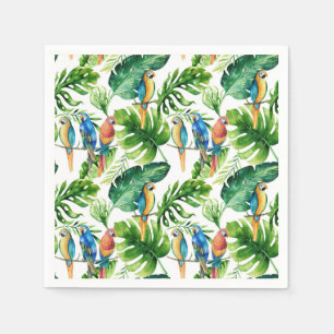 Gröna tropiska blad och fåglar sommarfest pappersservett
