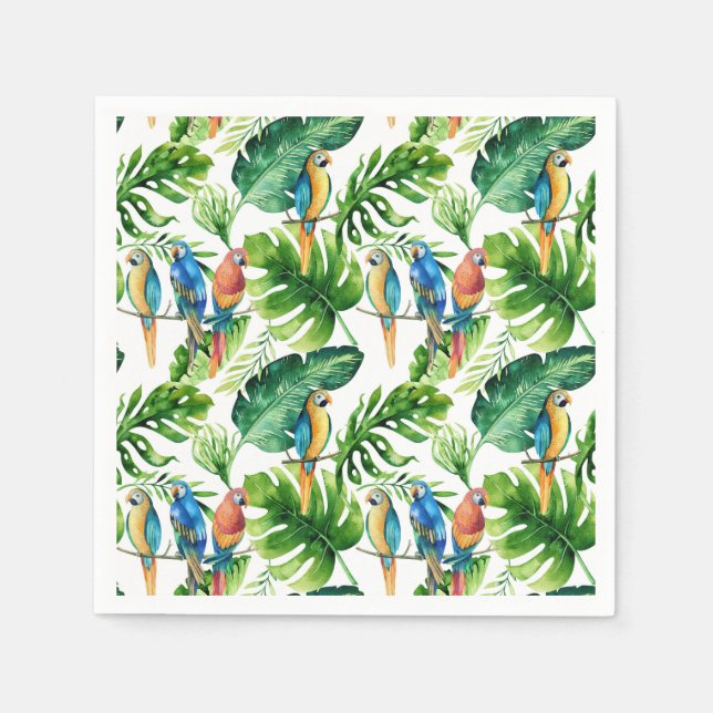 Gröna tropiska blad och fåglar sommarfest pappersservett (Framsidan)