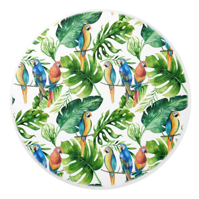 Gröna tropiska blad och fåglar sommarö knopp (Framsidan)