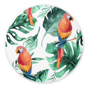 Gröna tropiska blad & papegojor sommar ö knopp