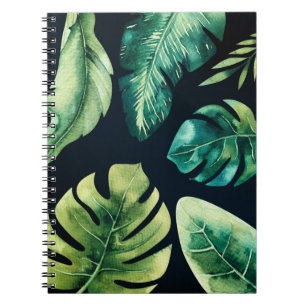 Gröna Tropiska Blad Svart Elegant Chic Sommar Anteckningsbok Med Spiral