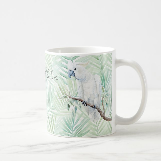 Gröna Tropiska Blad Vit Fågel Aloha Kaffemugg (Höger)