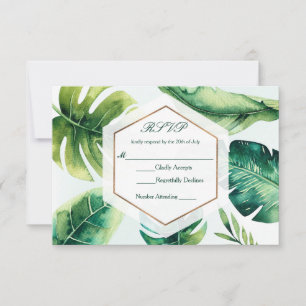Gröna tropiska blad Vita Elegant Bröllop RSVP OSA Kort