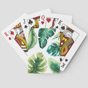Gröna tropiska blad Vita Elegant Modern Chic Spelkort