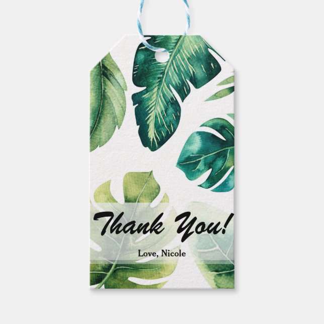 Gröna tropiska blad Vita Elegant present till bröl Presentetikett (Framsidan)