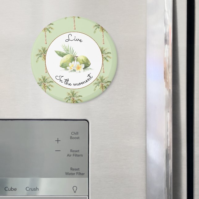 Gröna Tropiska Palmträd Plumeria Blommor Limefrukt Magnet (In Situ (Fridge))