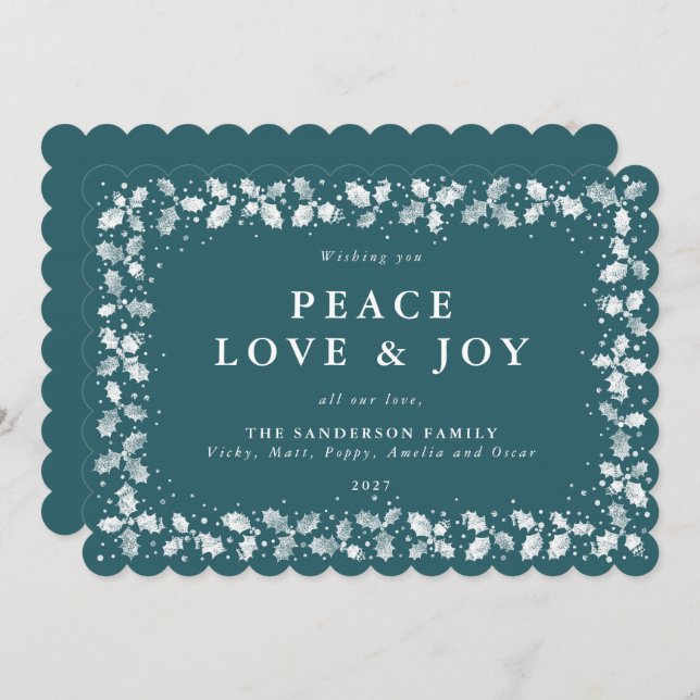 Gröna tryckta julbladskant Platt Icke Foto Julkort (Fram/baksida)