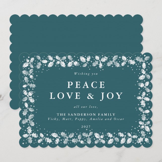 Gröna tryckta julholksblad kant flata Icke Foto Julkort (Fram/baksida)