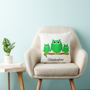 Gröna Ugglor Design Personlig Kudde