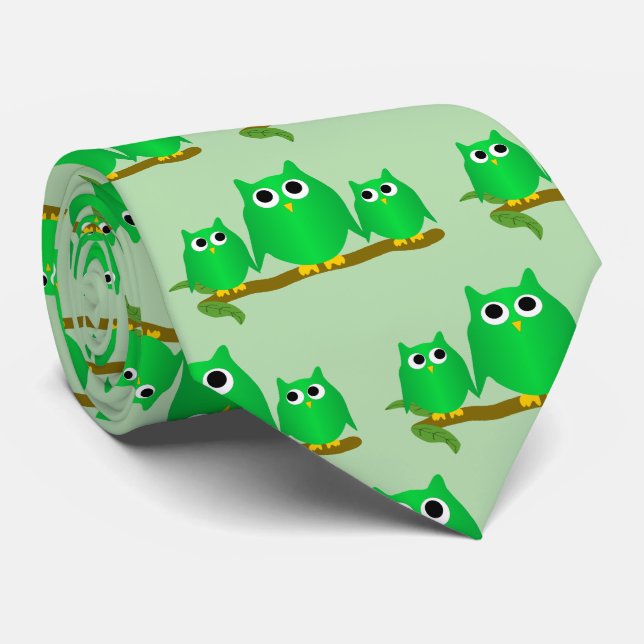 Gröna Ugglor Design Valfri Färg Bakgrund Slips (Rullad)