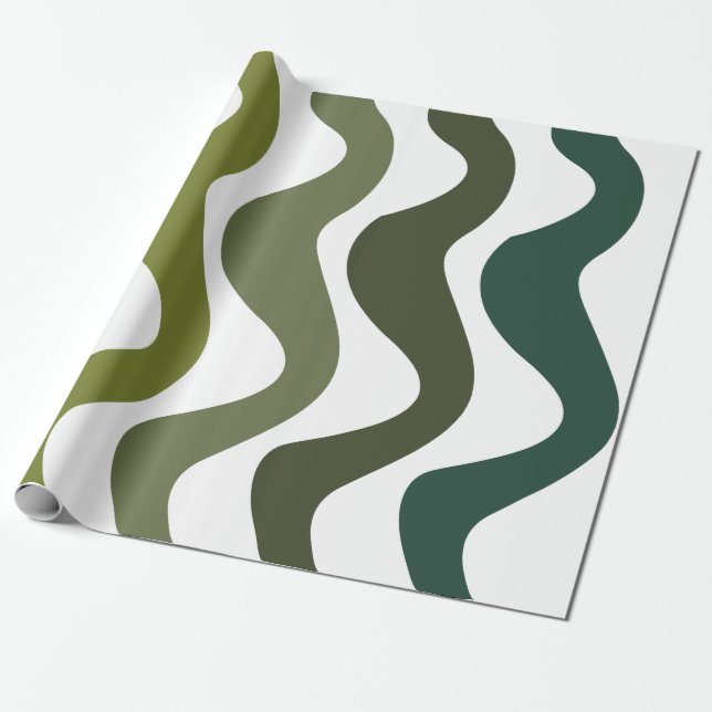 Gröna Vågiga Ränder Presentpapper (Utrullad)
