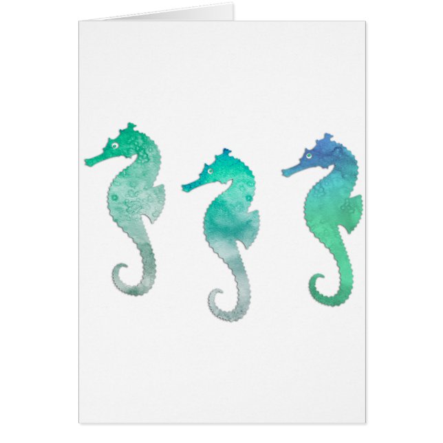 Gröna vattenfärgSeahorses Hälsningskort (Framsidan)