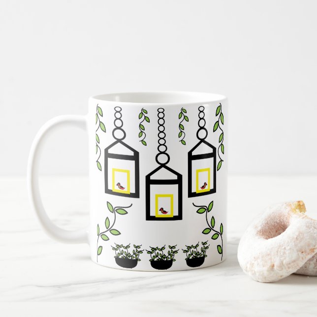 Gröna Växter Fåglar Natur  Kaffemugg (Med munk)