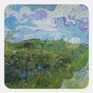 Gröna vetefält av Vincent van Gogh Fyrkantigt Klistermärke