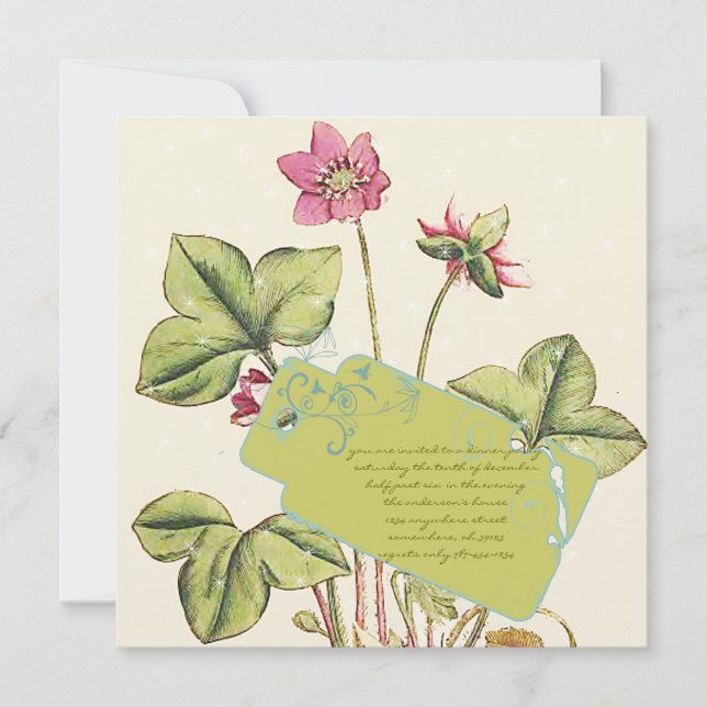 Gröna vilda blommor middagsinbjudningar inbjudningar (Framsida)