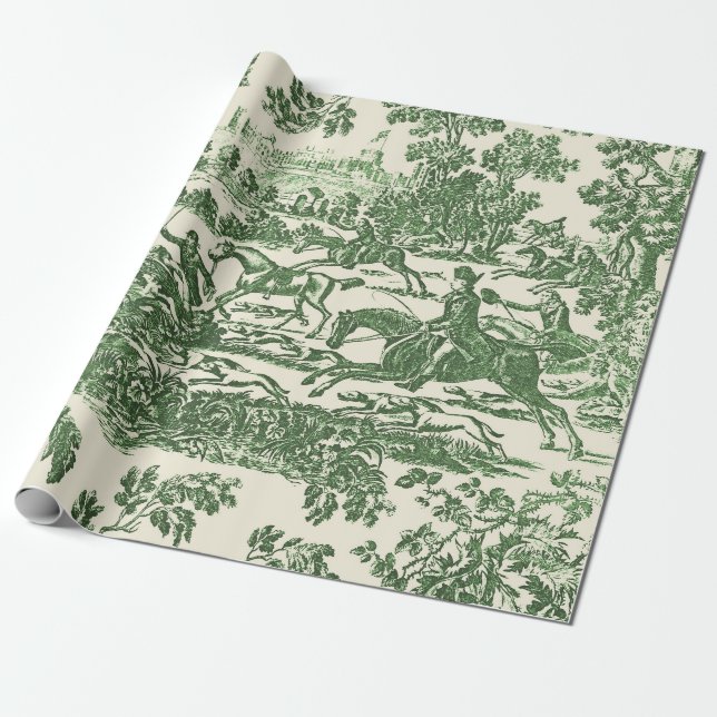 Gröna vintage-jaktshästar och hundar presentpapper (Utrullad)