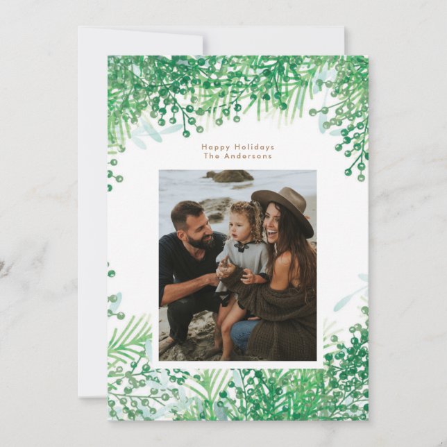 Gröna vinterbär julfirande fotokort julkort (Framsida)