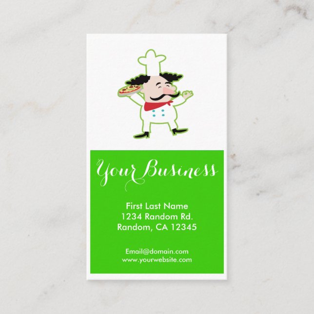 Gröna visitkortar för pizzakockanpassade visitkort (Framsida)