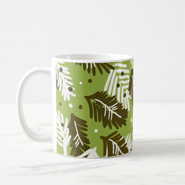 Gröna vita blad: Barrträdsmönster Kaffemugg (Vänster)