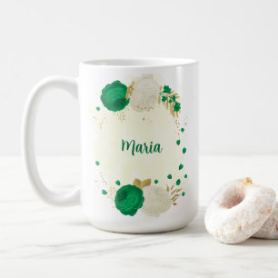 gröna vita blommor guld botanisk bröllop kaffemugg