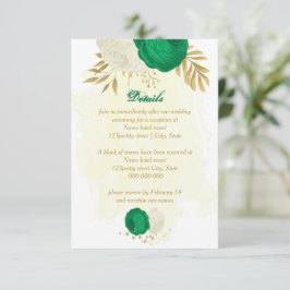 gröna vita blommor guld botaniska bröllopsdetaljer tilläggskort