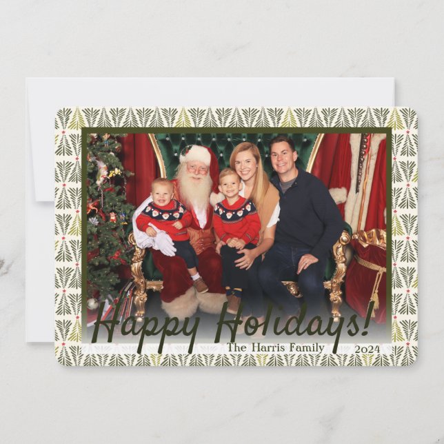 Gröna & Vita Nordiska Träd Foto, Anpassad Julkort (Framsida)