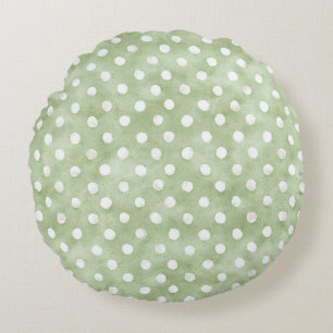 Gröna Vita Prickar Ränder Rund Kudde