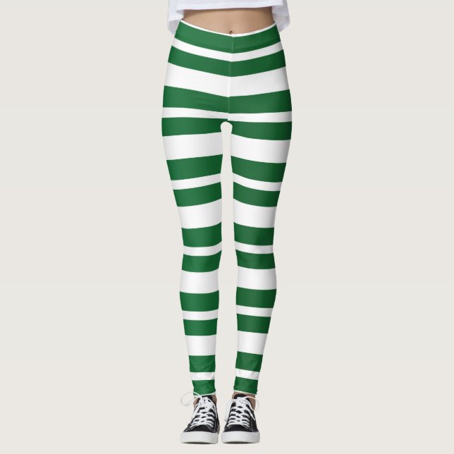 Gröna & Vita Ränder Festiv Jul Christmas Leggings (Framsida)